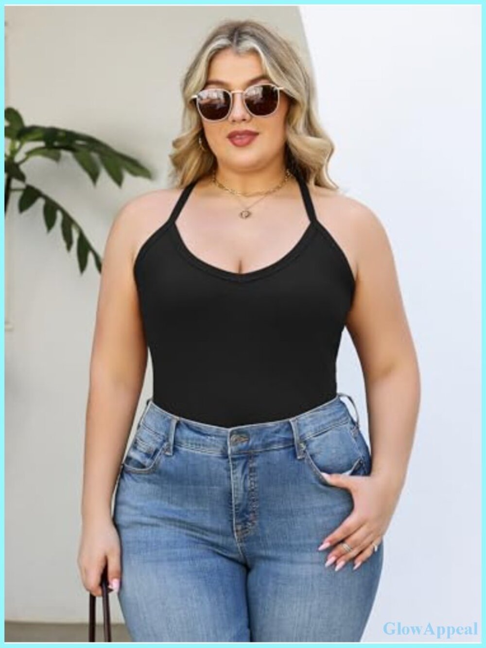 Plus Size Racerback Tank Top V Neck Ribbed Knit Cami - Picture 4 of 6